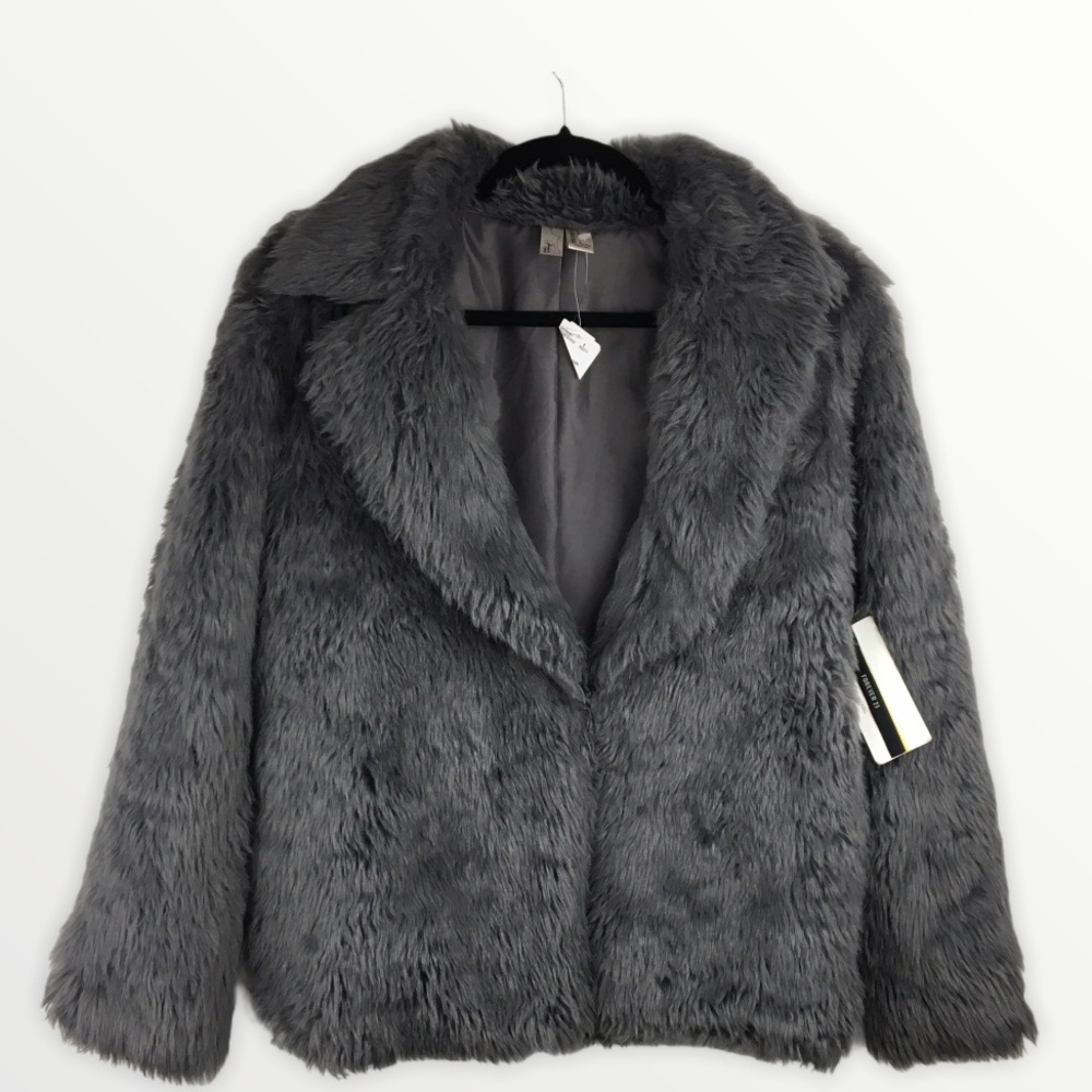 NWT Gray Faux Fur Jacket Coat